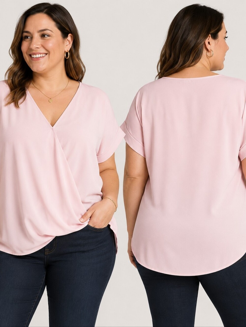 NWT Zenana Size XL Blush Pink Surplice Draped Faux Wrap Blouse Soft Feminine
